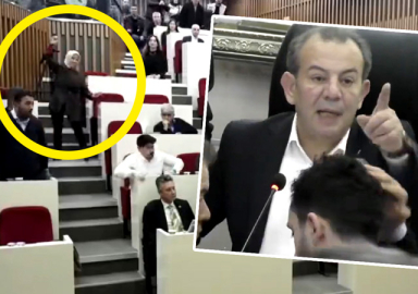 AK Partili meclis üyesi Hacer Çınar, Bolu Belediye Başkanı Tanju Özcan'a su şişesi fırlattı