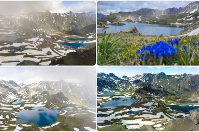 Erzurum'da 3 bin 200 rakımdaki Yedigöller'de kar ve yaz bir arada