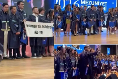 Yeditepe Üniversitesi mezuniyetinde skandal: Ayet yazılı pankartı indirmeye çalıştılar!